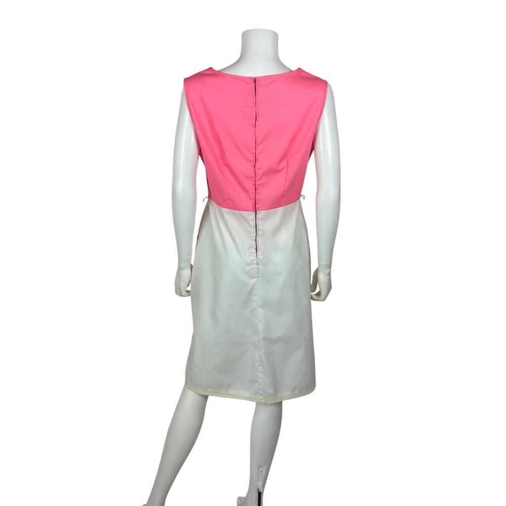 Vintage 60s Pink Dress Womens Medium Windowpane Trim Mod Sheath - Picture 7 of 10